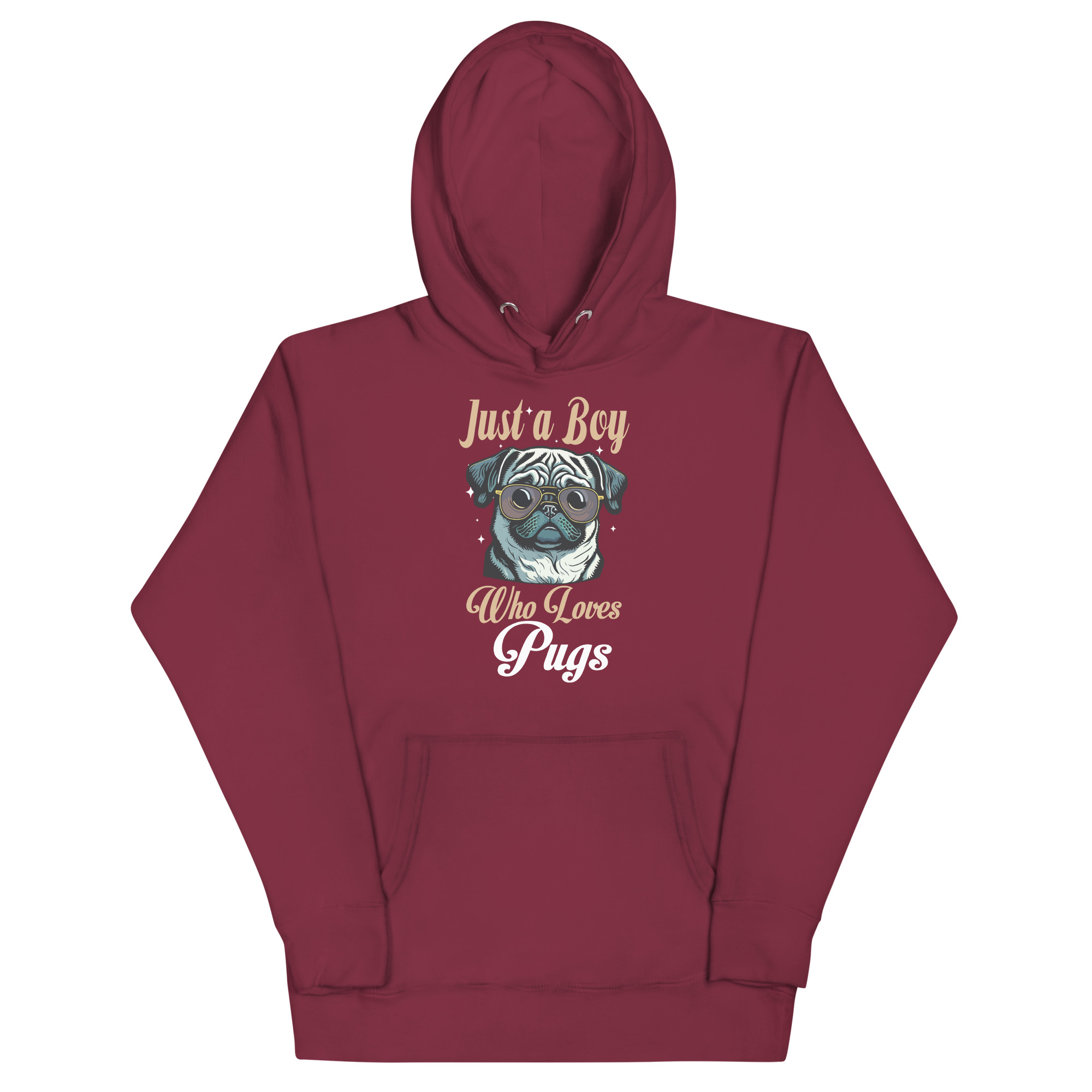 unisex-premium-hoodie-maroon-front-67bc66cd3acea.jpg JUST A BOY WHO LOVES PUGS - Image 1