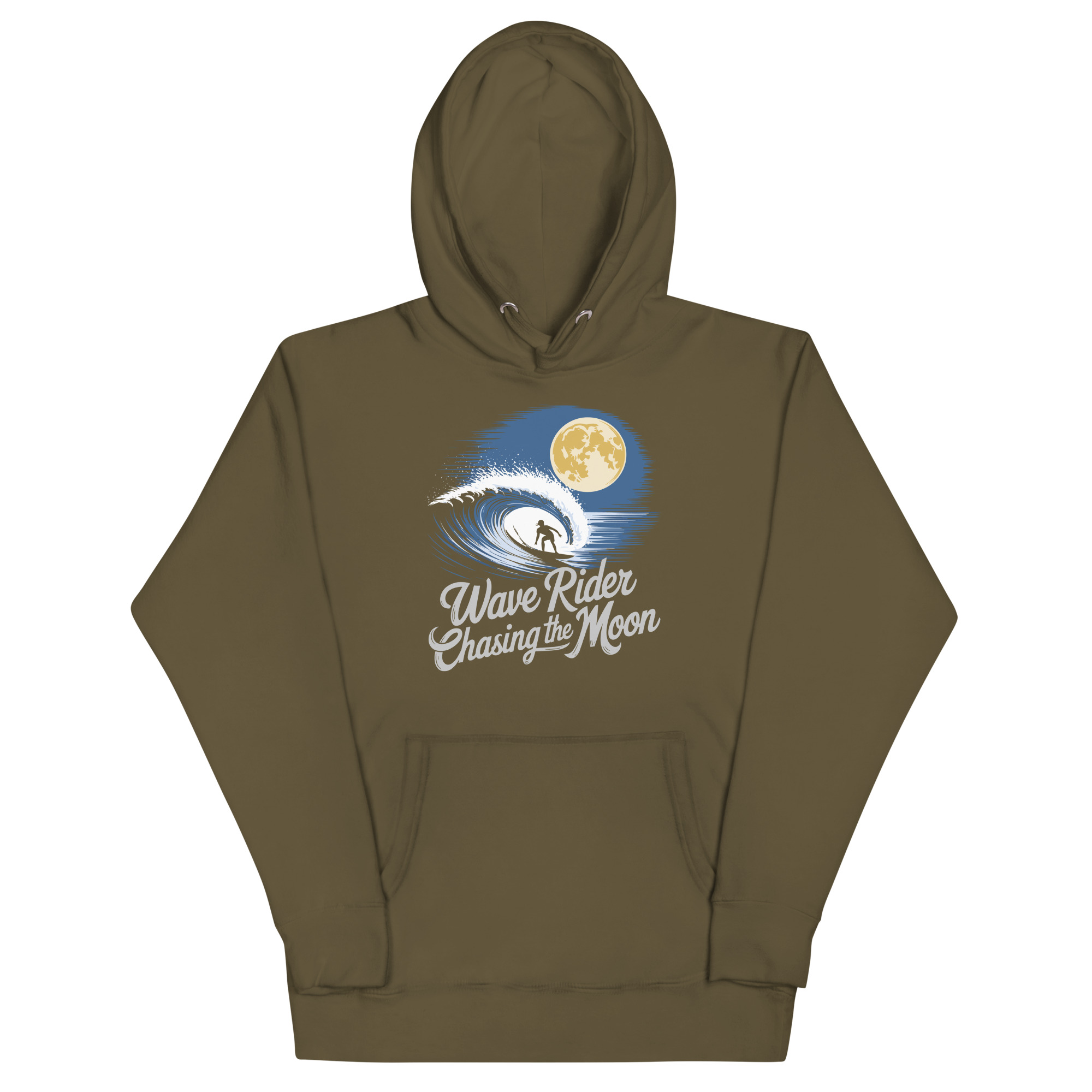 unisex-premium-hoodie-military-green-front-67b95e8fdb4fe.jpg WAVE RIDER CHASING THE MOON - Image 1