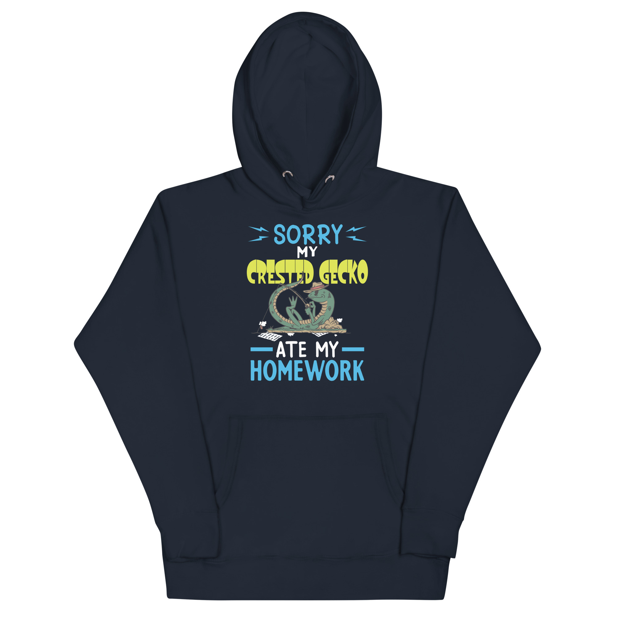 unisex-premium-hoodie-navy-blazer-front-67b96ea150463.jpg SORRY MY CRESTED GECKO ATE MY HOMEWORK - Image 1