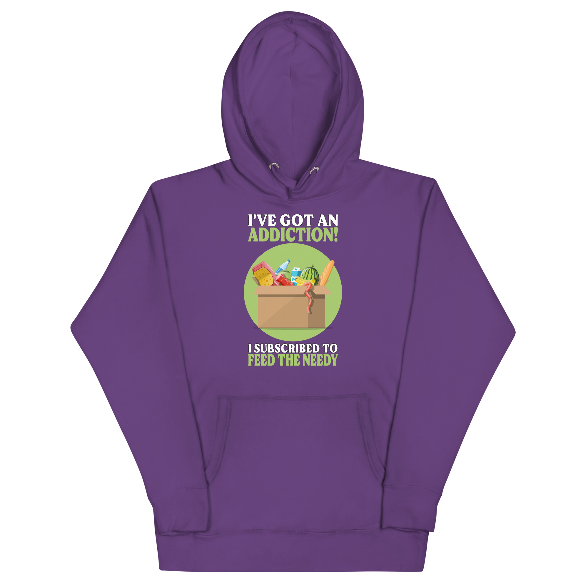 unisex-premium-hoodie-purple-front-67b71ad9d572d.jpg I GOT AN ADDICTION I SUBSCRIBED TO FEED THE NEEDY - Image 1