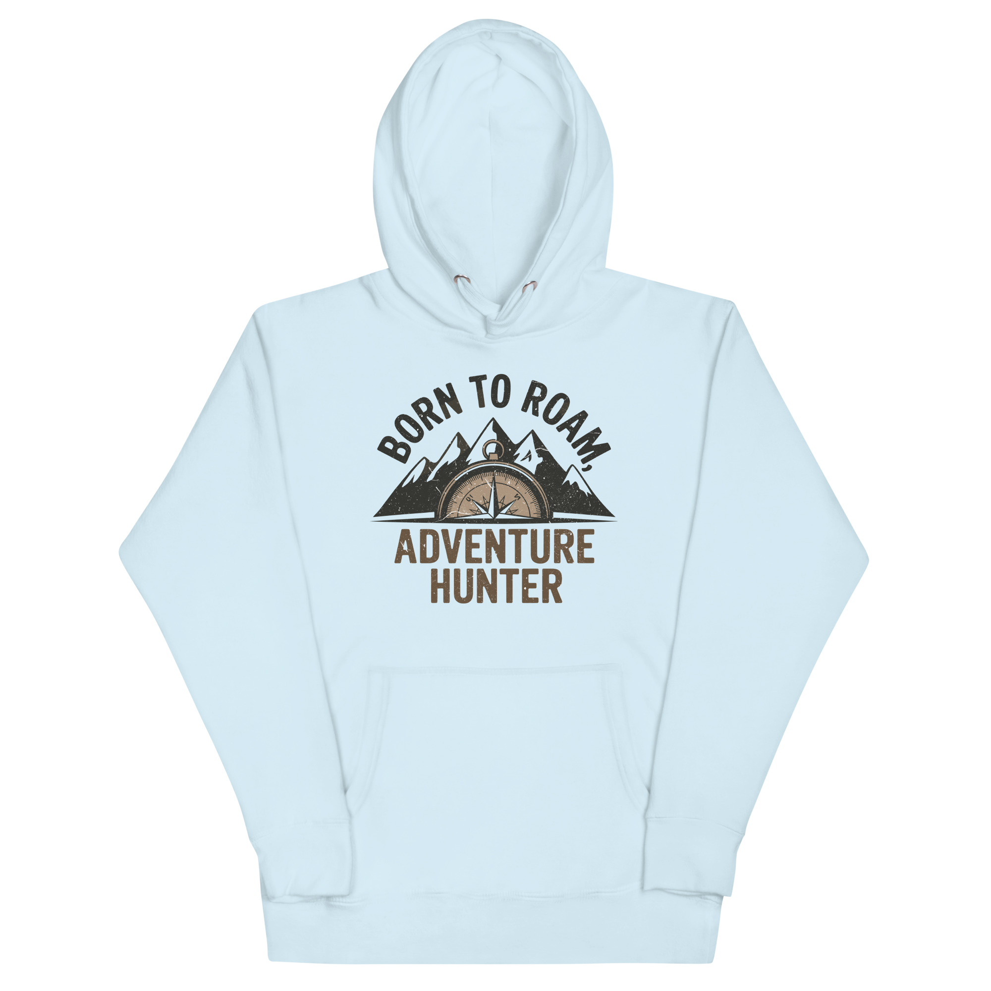 unisex-premium-hoodie-sky-blue-front-67bc40247b00b.jpg BORN TO ROAM, ADVENTURE HUNTER - Image 1
