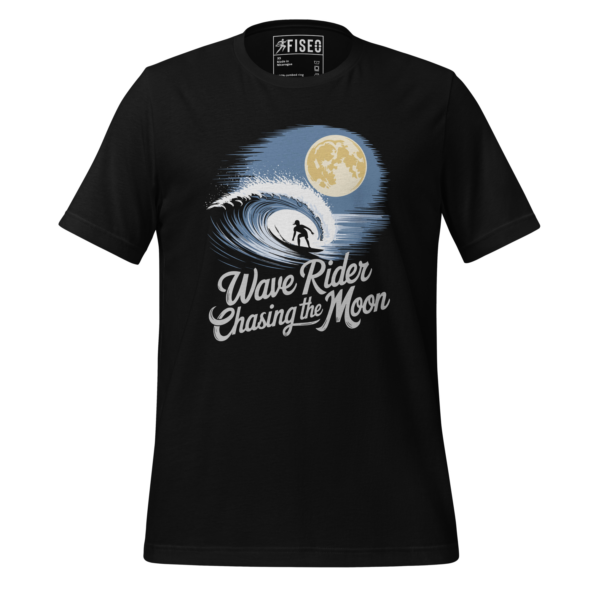 unisex-staple-t-shirt-black-front-67b965b3783f1.jpg WAVE RIDER CHASING THE MOON - Image 1
