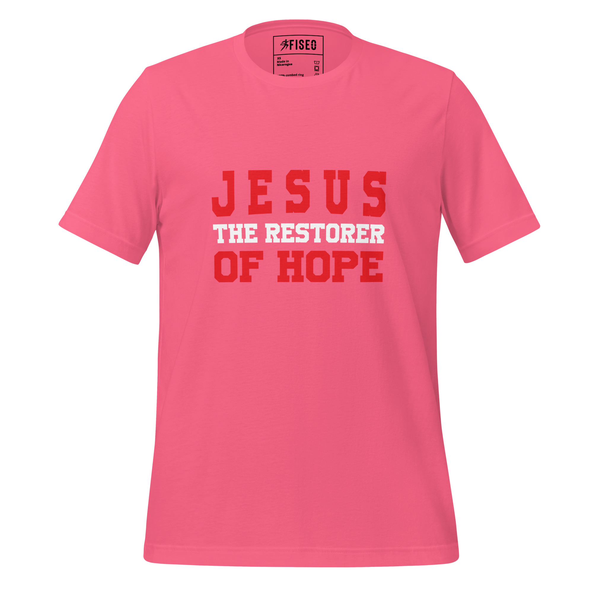 unisex-staple-t-shirt-charity-pink-front-67beb99890509.jpg JESUS IS THE RESTORER OF HOPE - Image 1