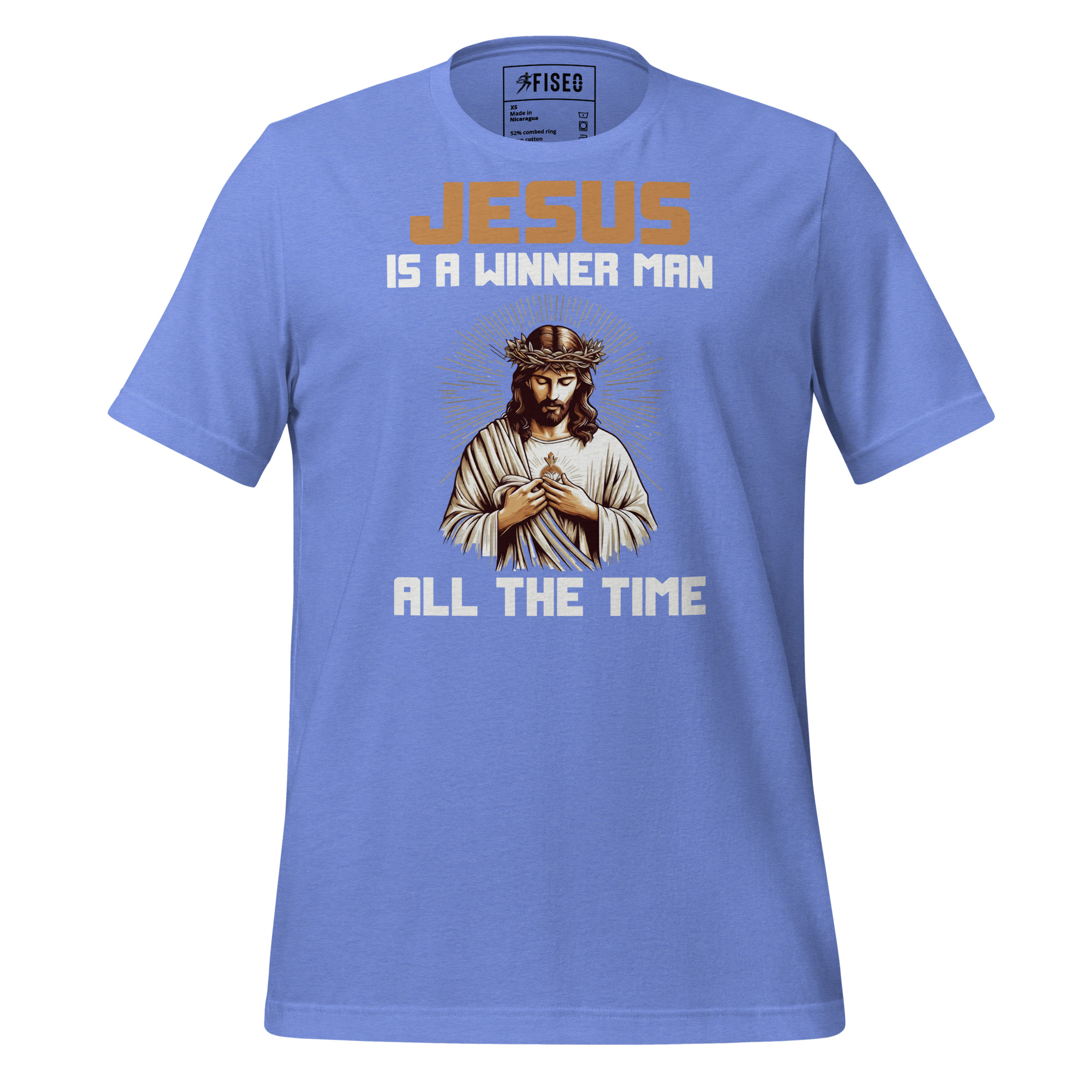 unisex-staple-t-shirt-heather-columbia-blue-front-67c0a8c7b029f.jpg JESUS IS A WINNER MAN ALL THE TIME - Image 1