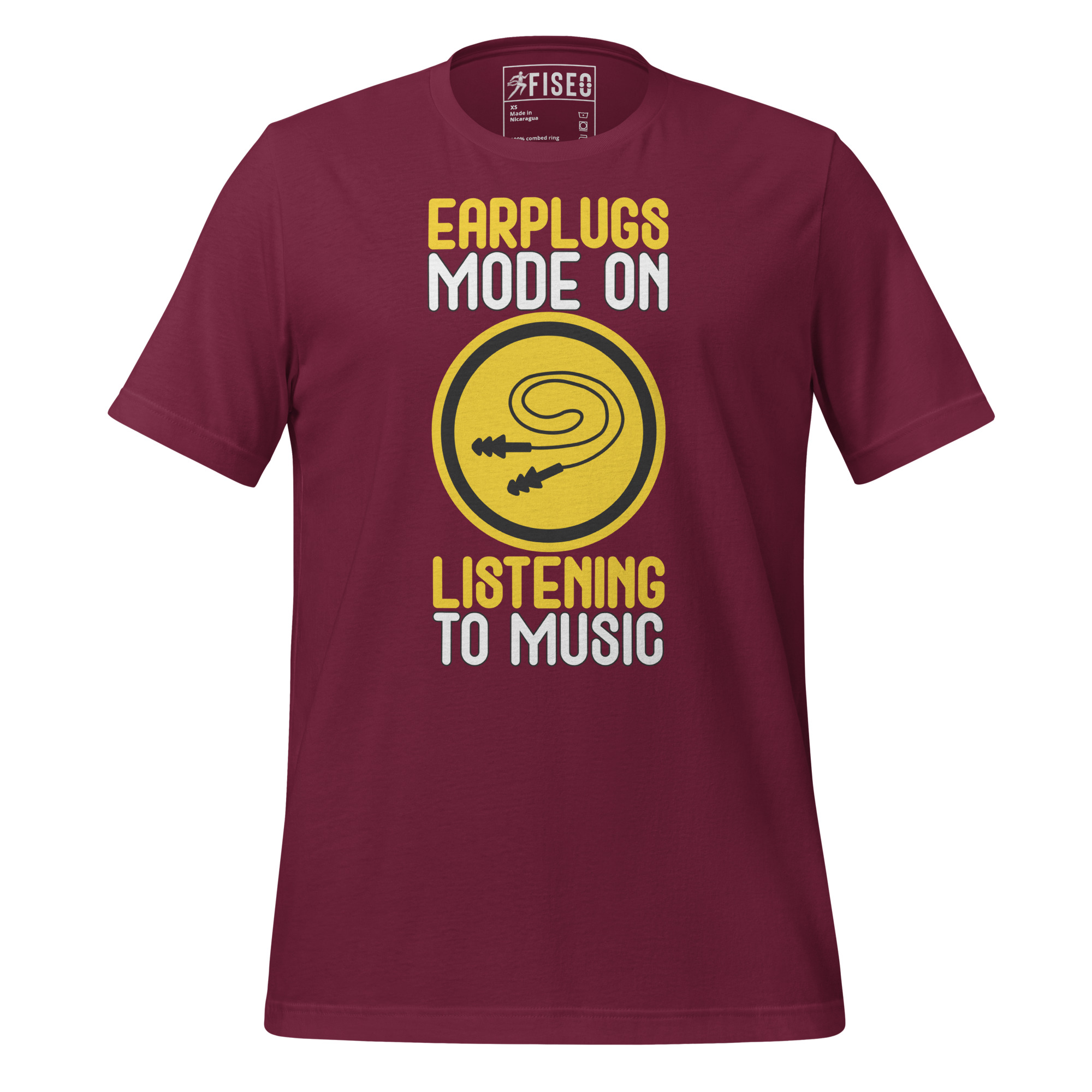 unisex-staple-t-shirt-maroon-front-67bd80911055f.jpg EARPLUG MODE ON, LISTENING TO MUSIC - Image 1