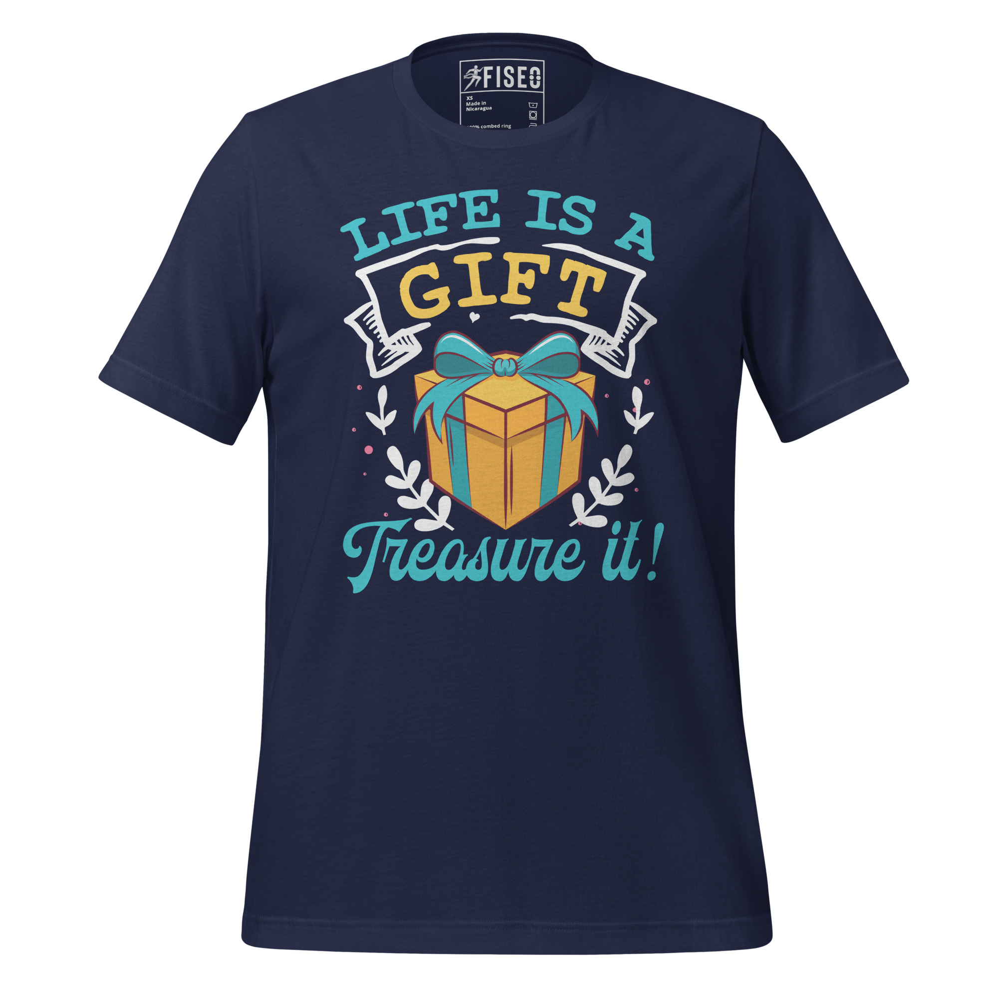 unisex-staple-t-shirt-navy-front-67b56eba2bef6.jpg LIFE IS A GIFT TREASURE IT - Image 1