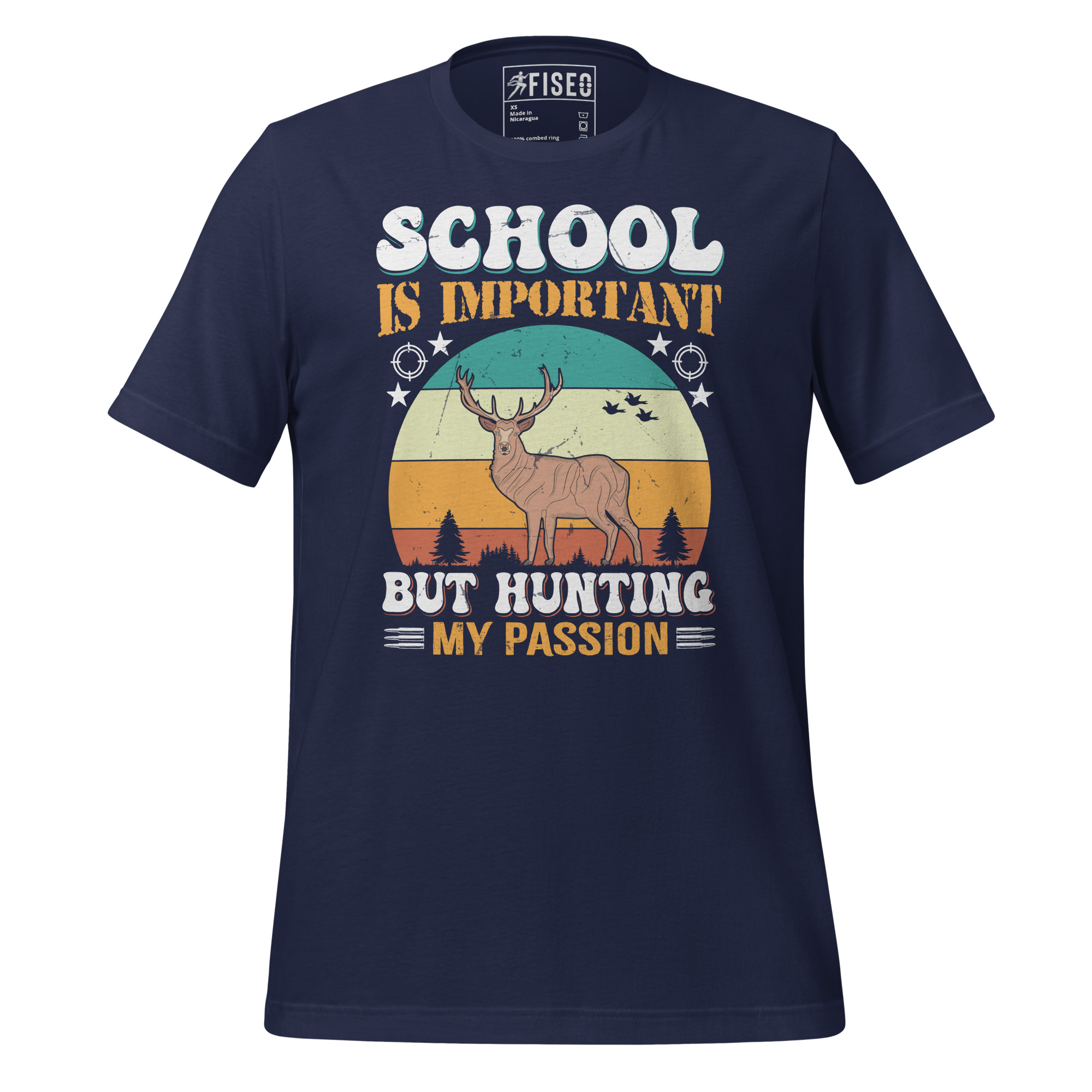 unisex-staple-t-shirt-navy-front-67bc3bca6adba.jpg SCHOOL IS IMPORTANT BUT HUNTING IS MY PASSION - Image 1