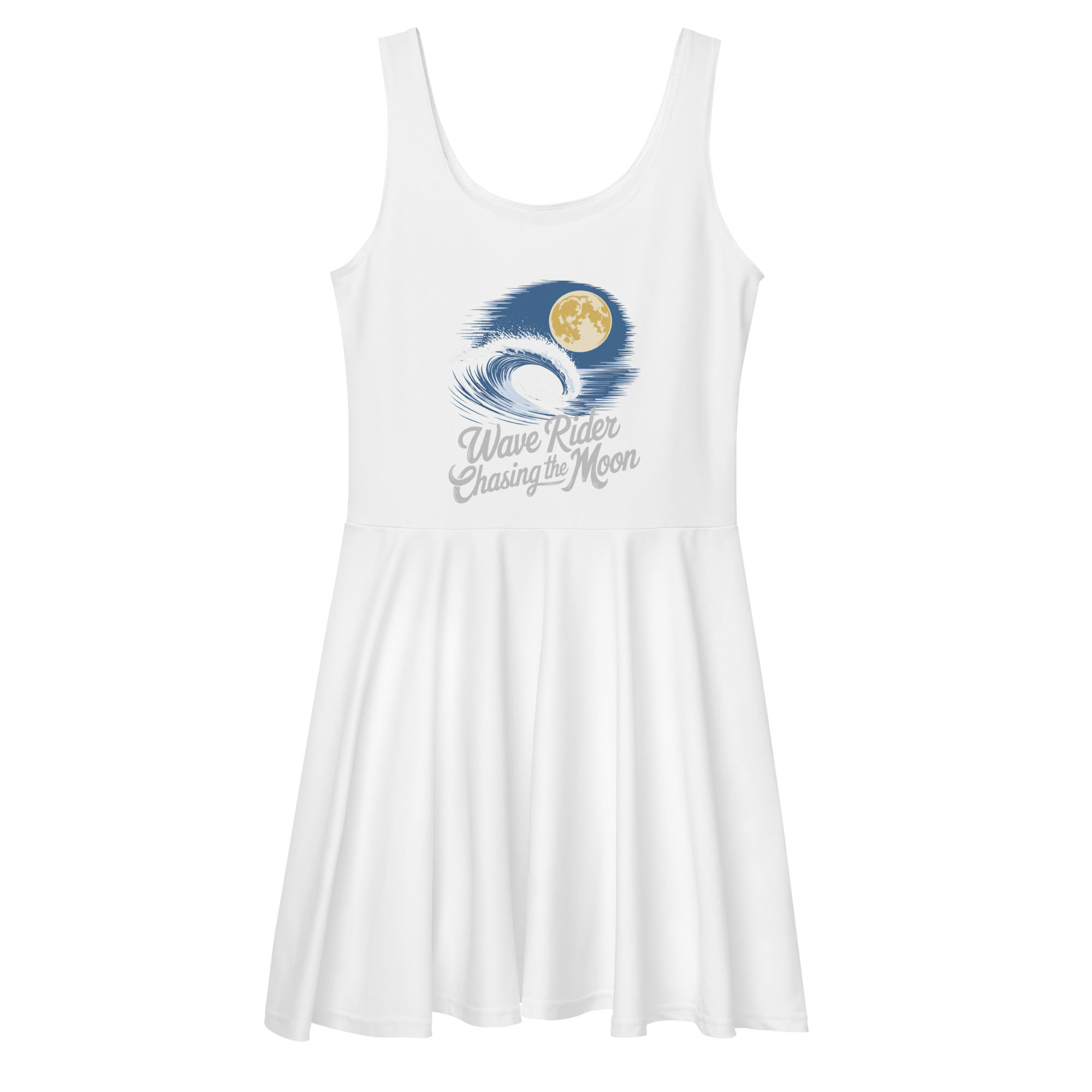 all-over-print-skater-dress-white-front-67c56dc7a79e1.jpg WAVE RIDER CHASING THE MOON - Image 1