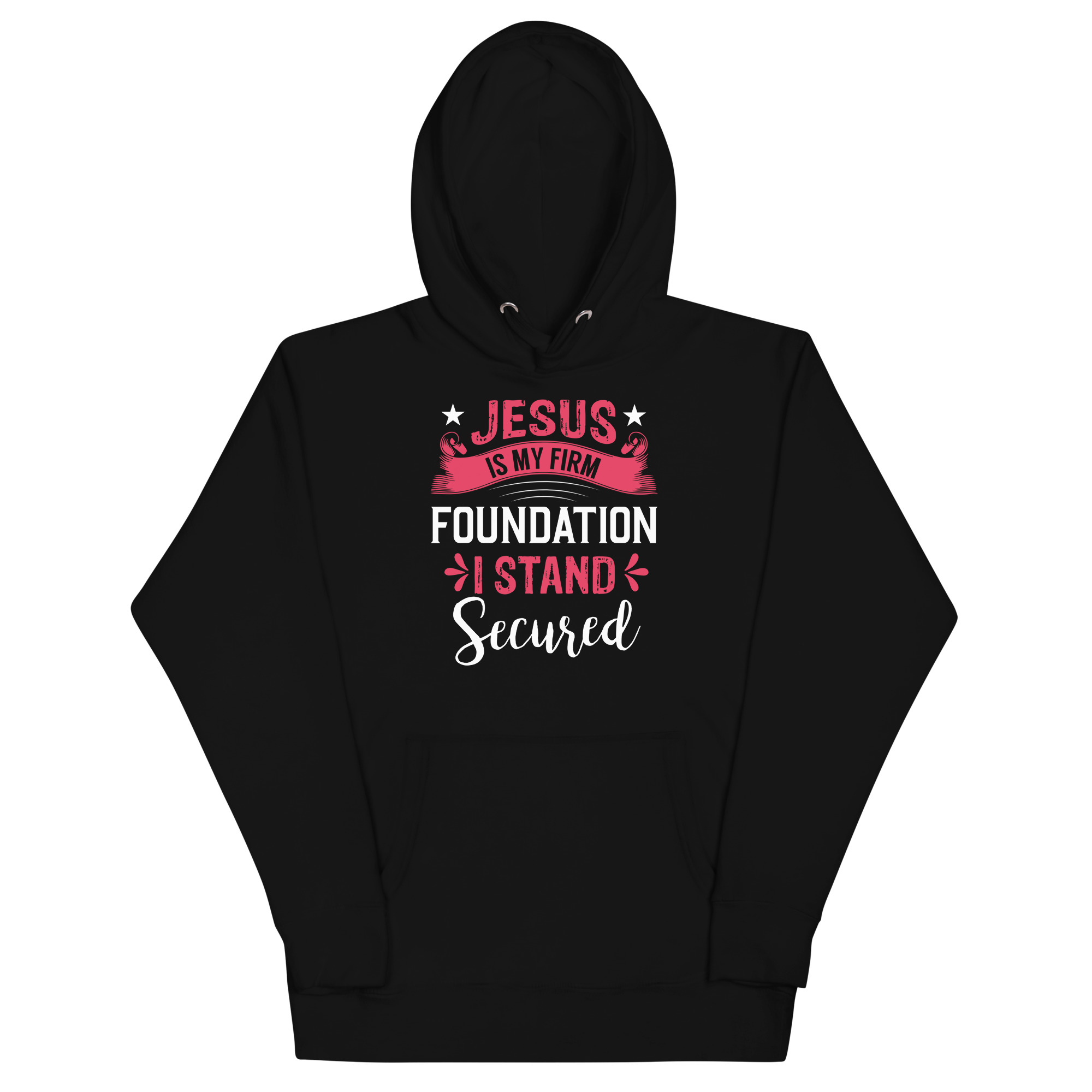 unisex-premium-hoodie-black-front-67d25fb3c1be7.jpg JESUS IS MY FIRM FOUNDATION I STAND SECURED - Image 1