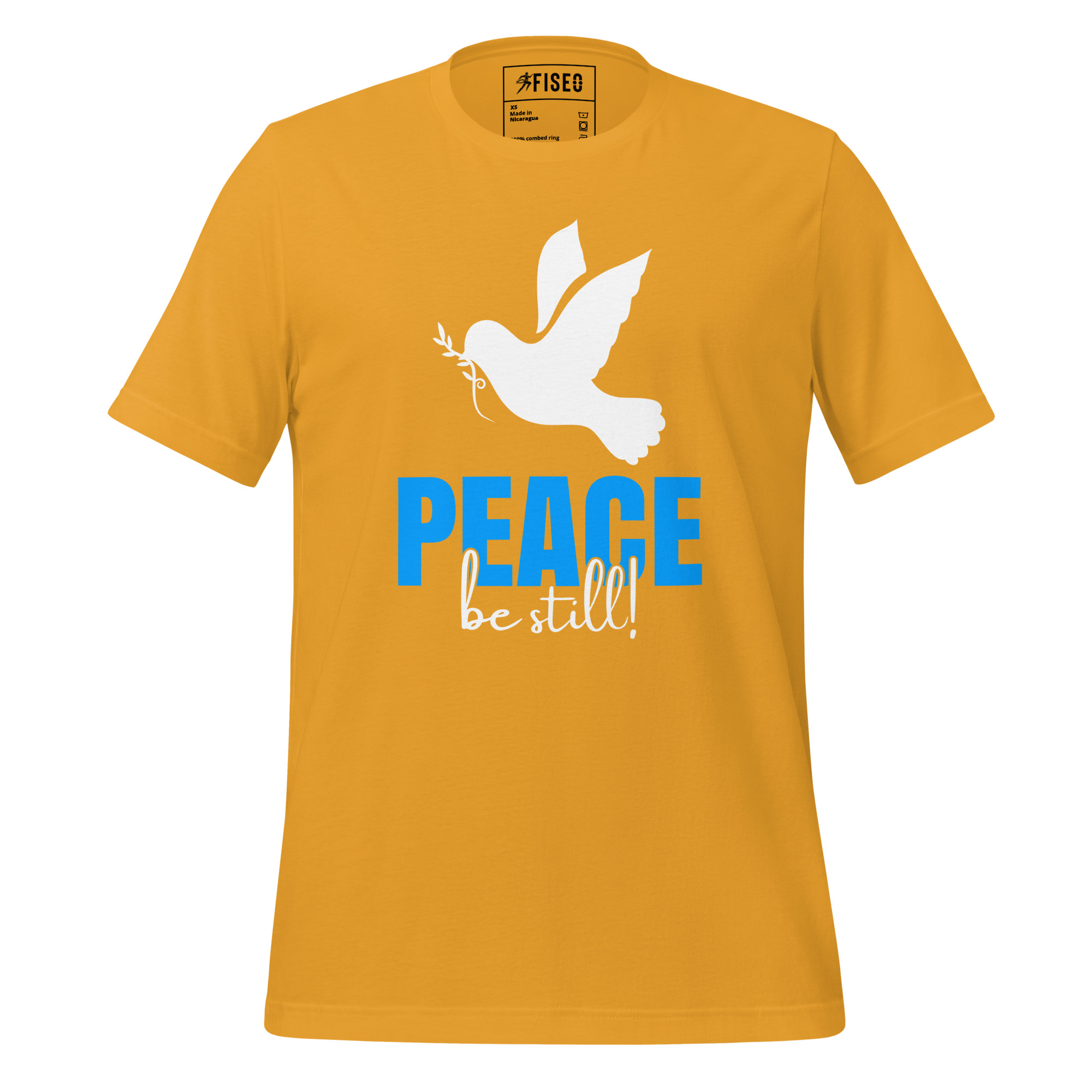 unisex-staple-t-shirt-mustard-front-67c41a5d23cb5.jpg PEACE BE STILL WITH THE WHITE DOVE - Image 1