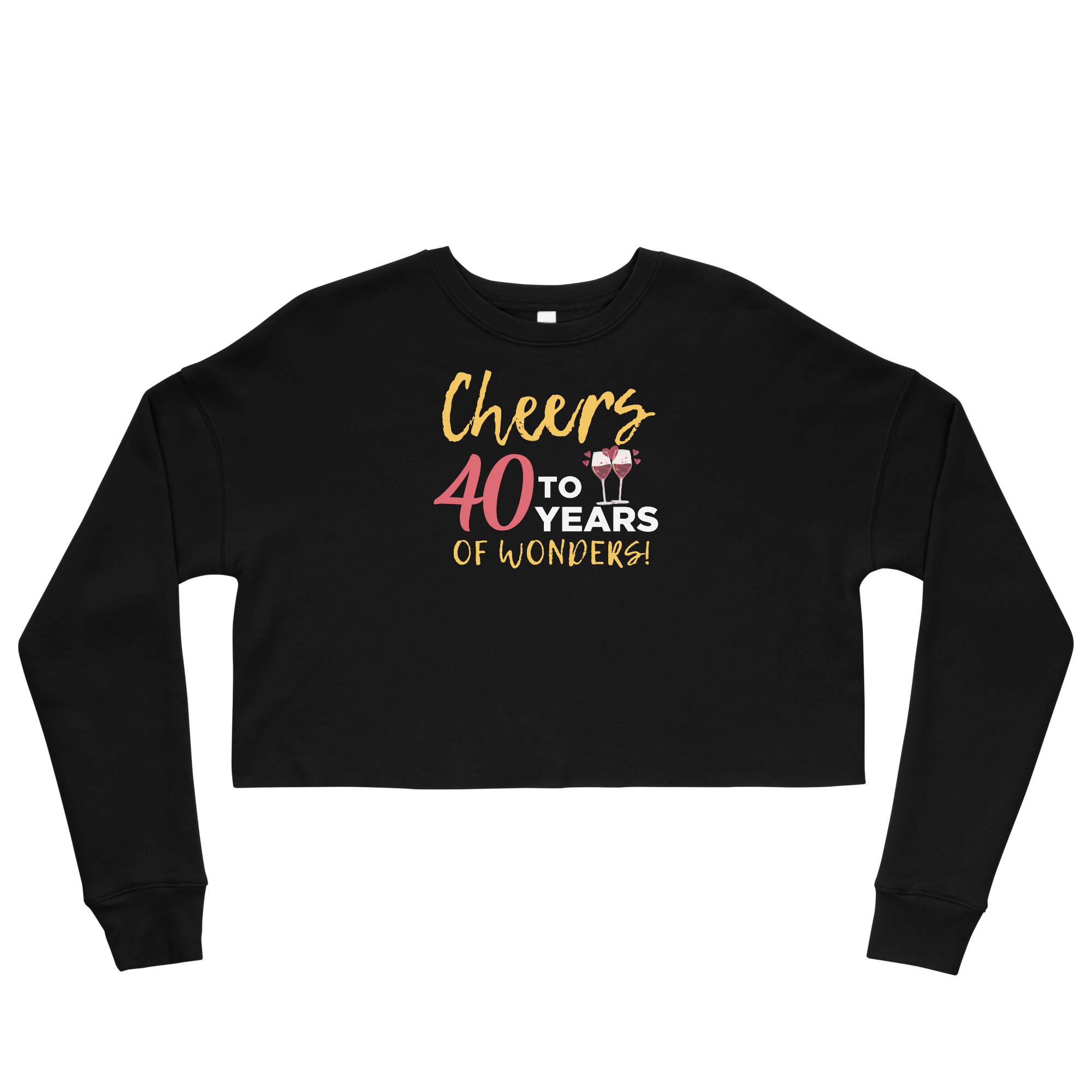 womens-cropped-sweatshirt-black-front-67d50c1305d39.jpg CHEERS FOR 40 YEARS OF WONDER - Image 1