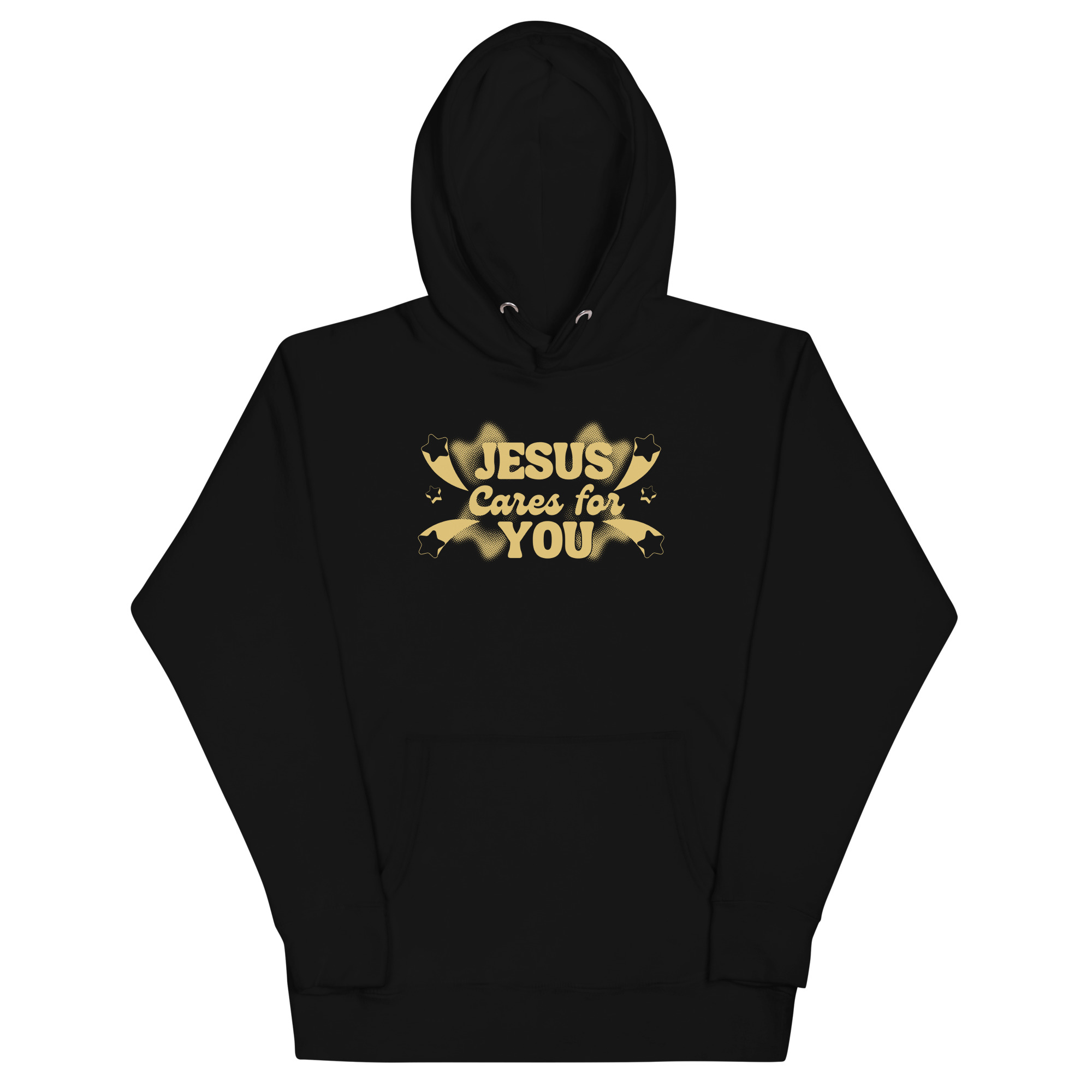 unisex-premium-hoodie-black-front-6804567b86ab8.jpg JESUS CARES FOR YOU - Image 1