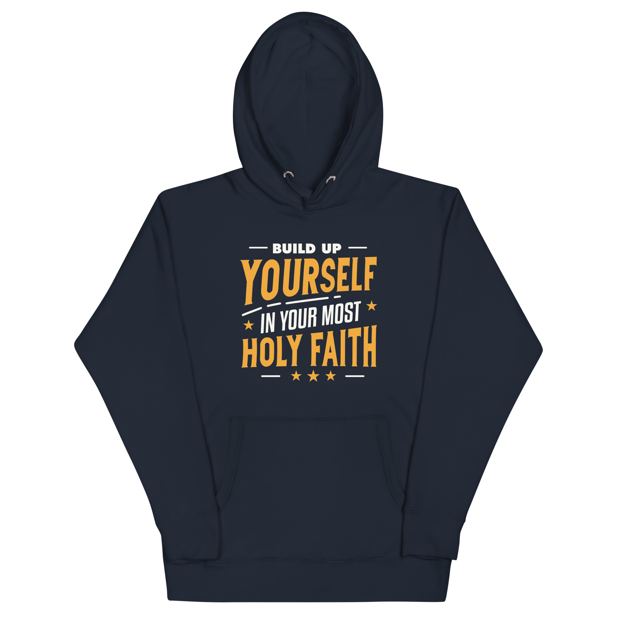 unisex-premium-hoodie-navy-blazer-front-680450d36b0c3.jpg BUILD UP YOURSELF IN YOUR MOST HOLY FAITH - Image 1