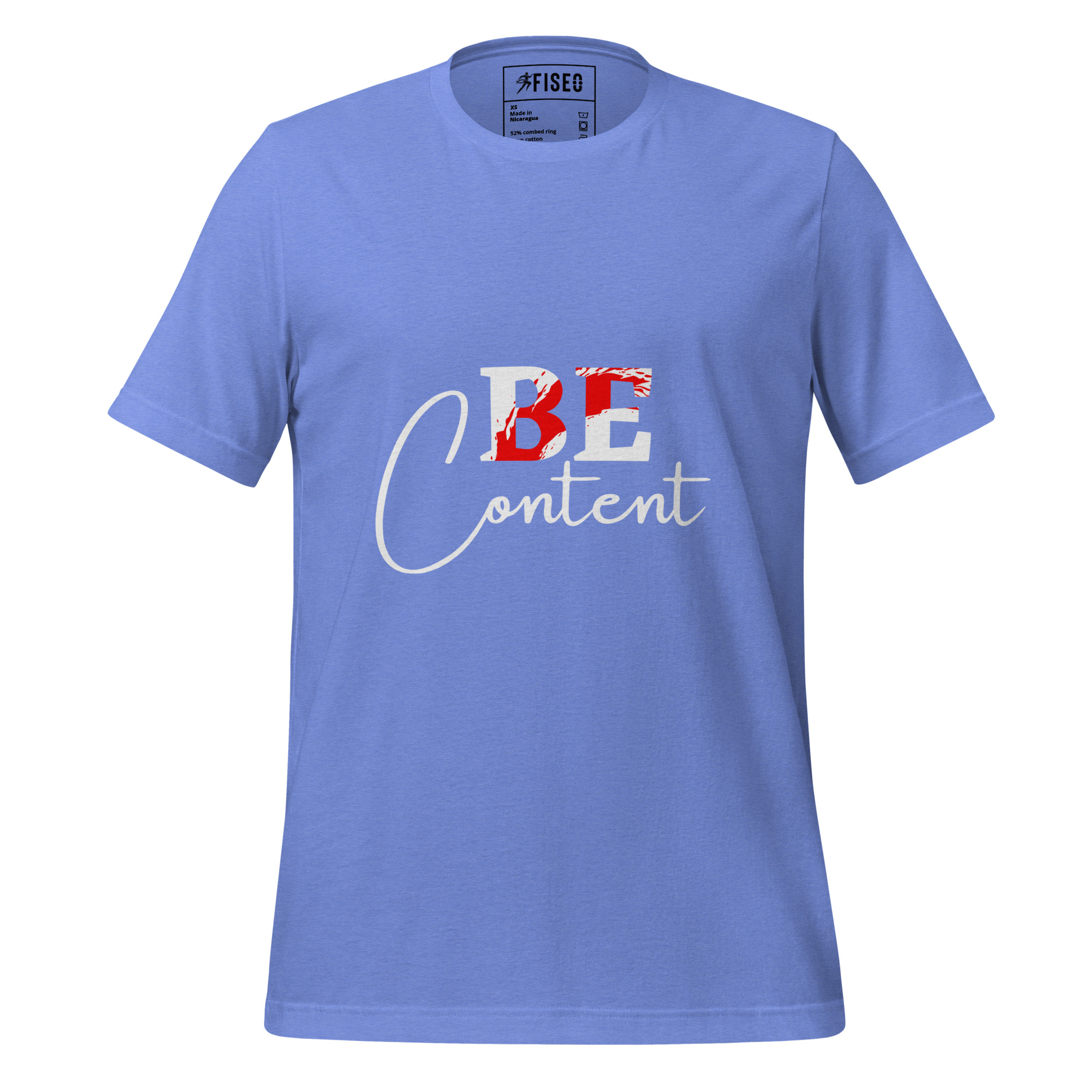 unisex-staple-t-shirt-heather-columbia-blue-front-6805ab6b4a489.jpg BE CONTENT - Image 1
