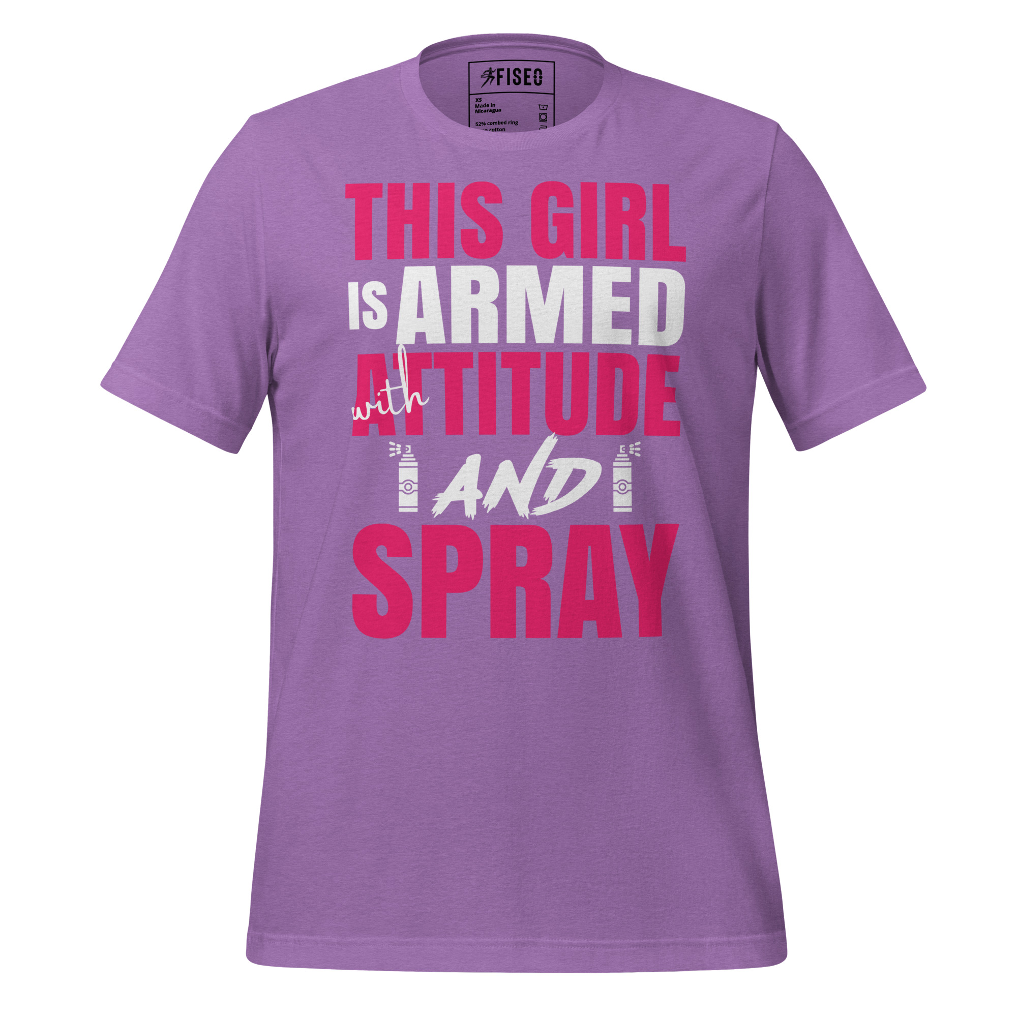 unisex-staple-t-shirt-heather-team-purple-front-68071c7c86d29.jpg THIS GIRL IS ARMED WITH ATTITUDE AND A SPRAY - Image 1