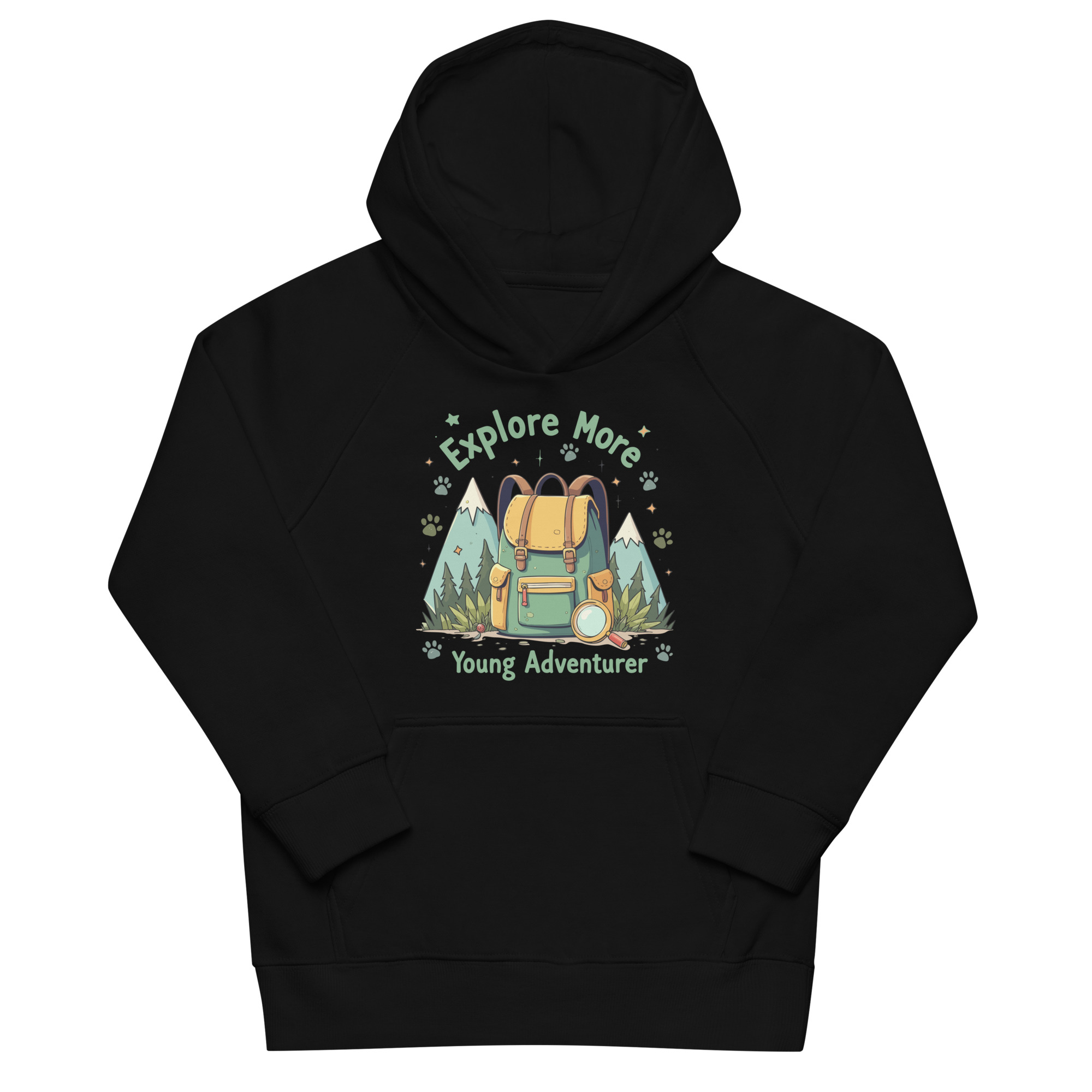 kids-eco-hoodie-black-front-6819f798ba0f8.jpg EXPLORE MORE YOUNG ADVENTURER - Image 1