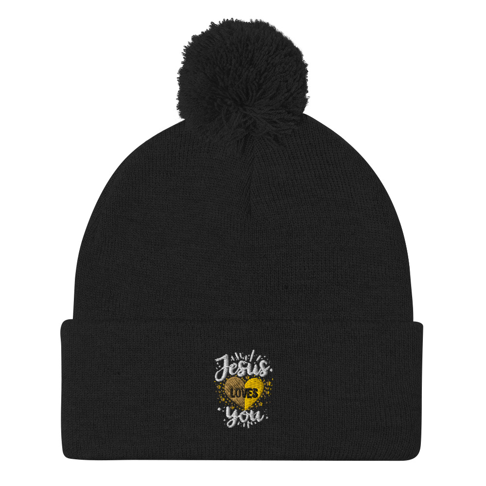 pom-pom-knit-cap-black-front-681394b855412.jpg JESUS LOVES YOU - Image 1