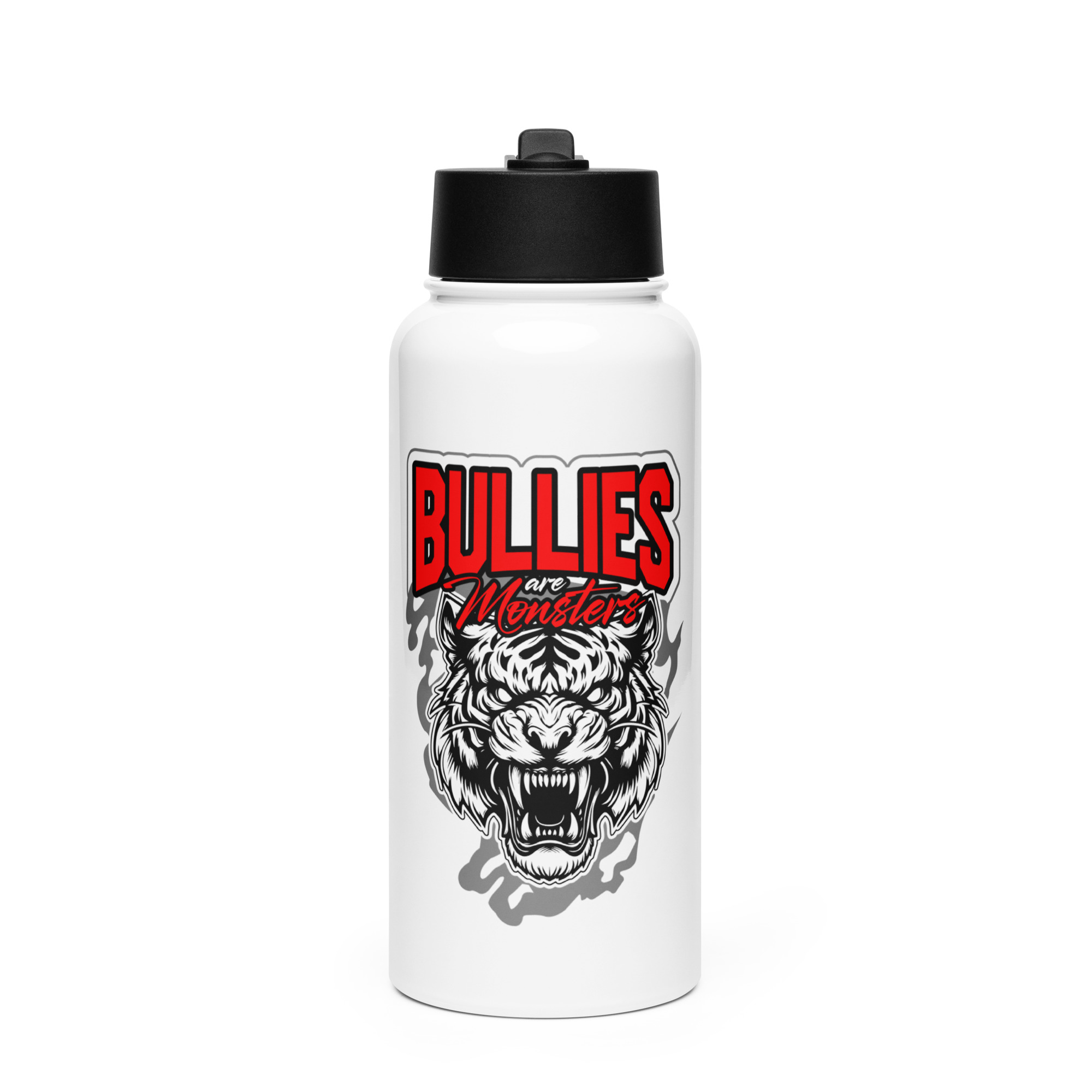stainless-steel-water-bottle-with-a-straw-lid-white-32-oz-front-681339c2e385e.jpg BULLIES ARE MONSTERS - Image 1