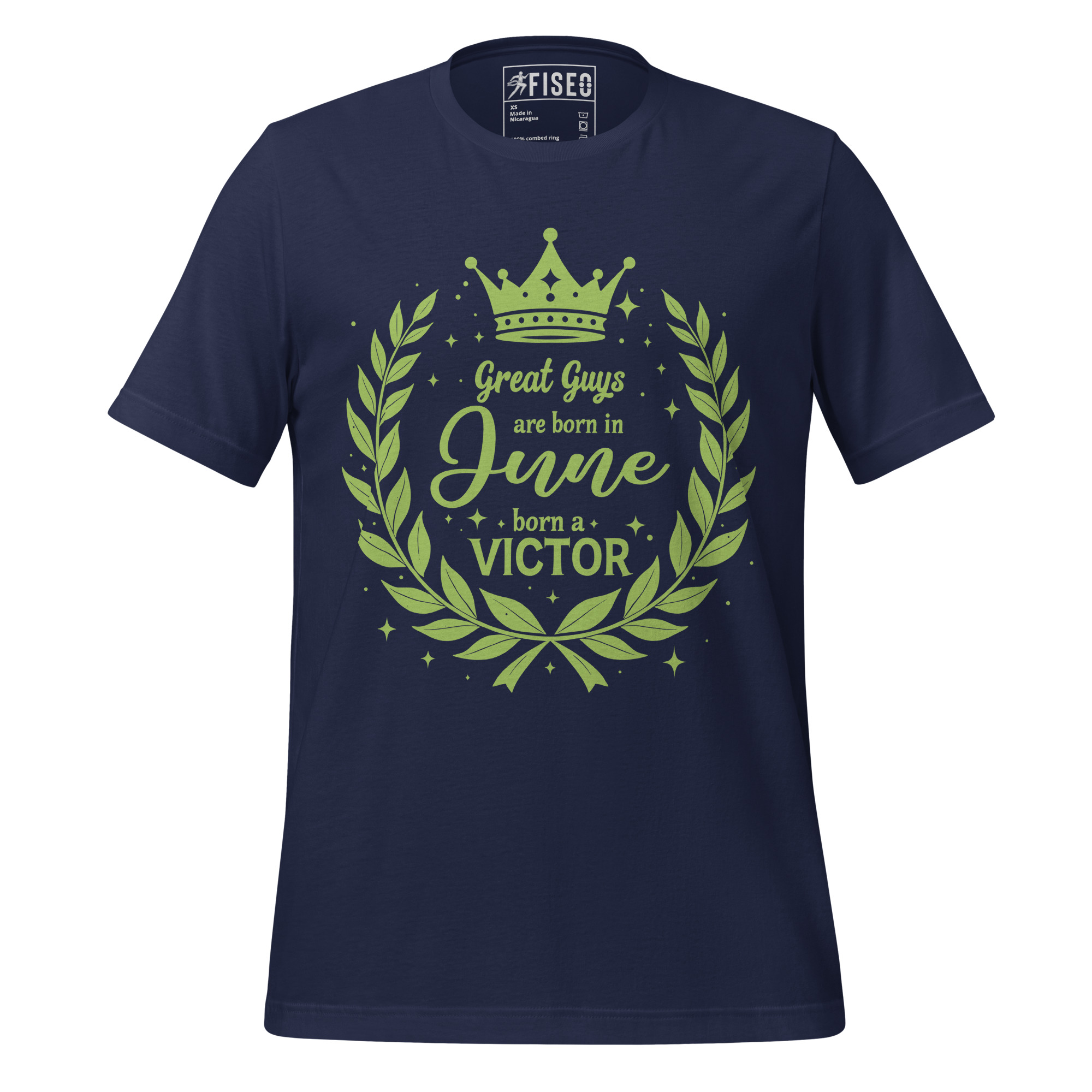 unisex-staple-t-shirt-navy-front-6853e1fe5e8db.jpg GREAT GUYS ARE BORN IN JUNE BORN A VICTOR - Image 1
