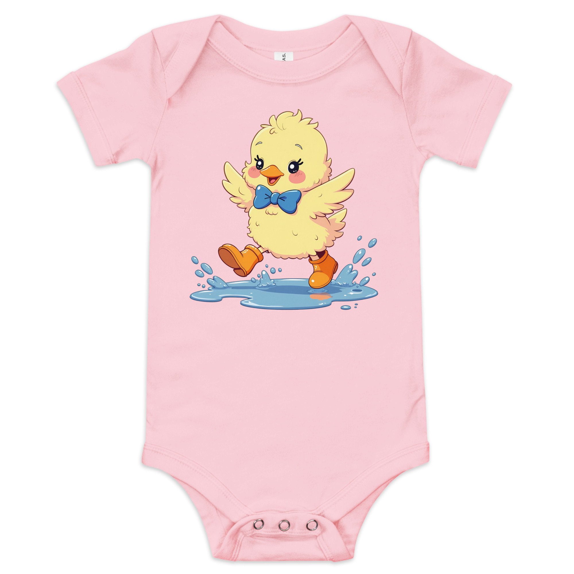baby-short-sleeve-one-piece-pink-front-689b32b09a7b0.jpg BOW TIE DUCK - Image 1