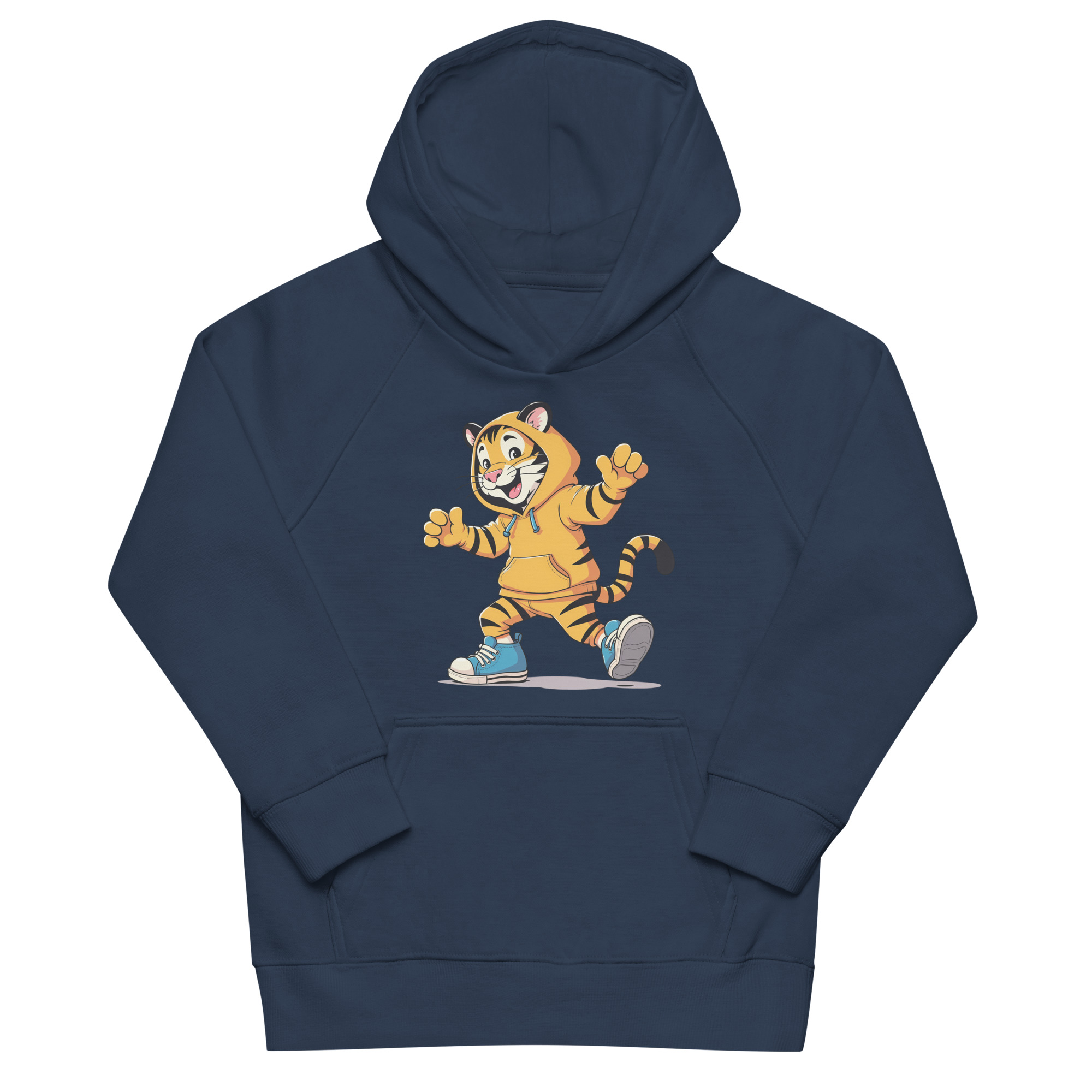 kids-eco-hoodie-french-navy-front-689b4c6fb7632.jpg HAPPY CARTOON TIGER - Image 1