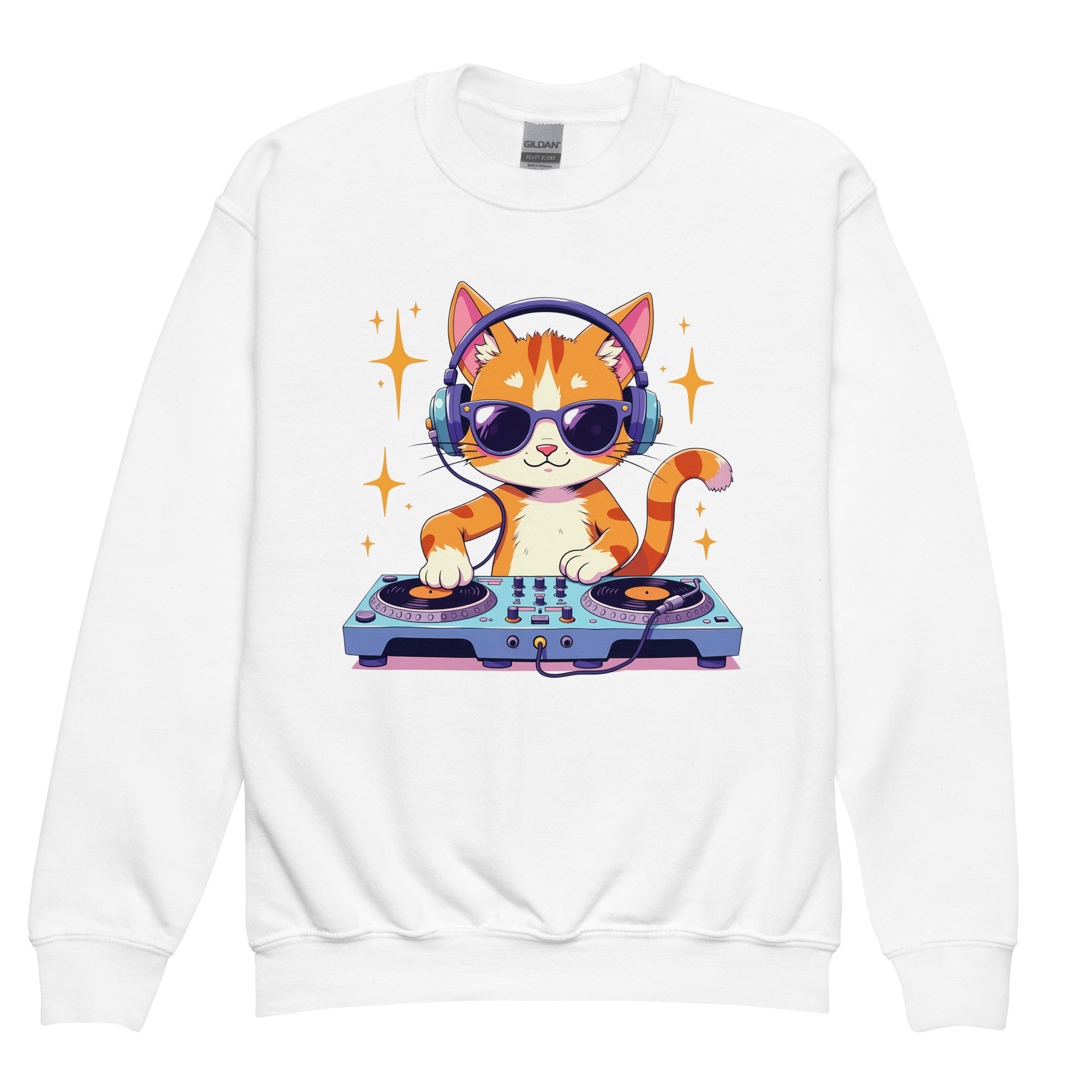 youth-crew-neck-sweatshirt-white-front-689b469febb34.jpg DJ CUTE CAT - Image 1